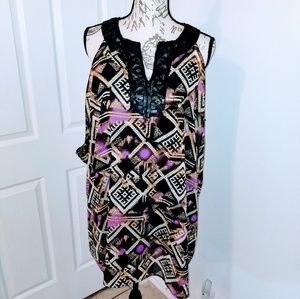 Alfani Sleeveless  Black/Purple Oversize Top S 16